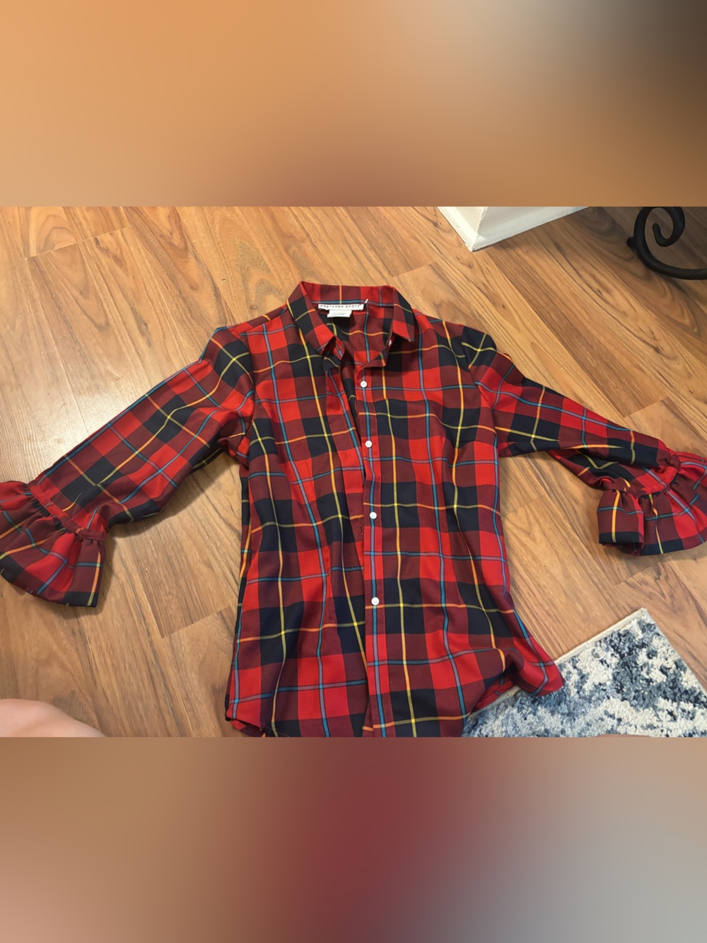 Gretchen Scott Designs Red Plaid Button-Up with Yellow & Blue Accents
